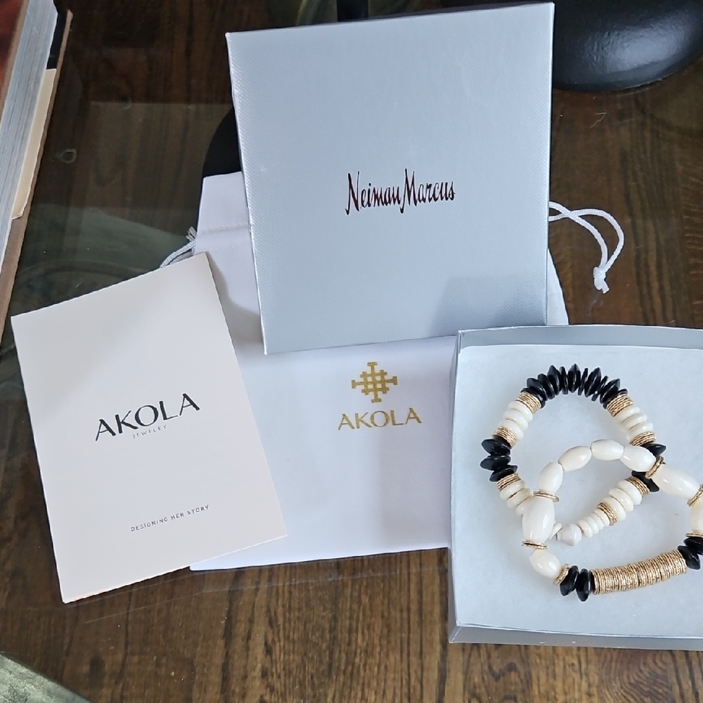 Akola New Pair of Women's Black and Gold Bracelets